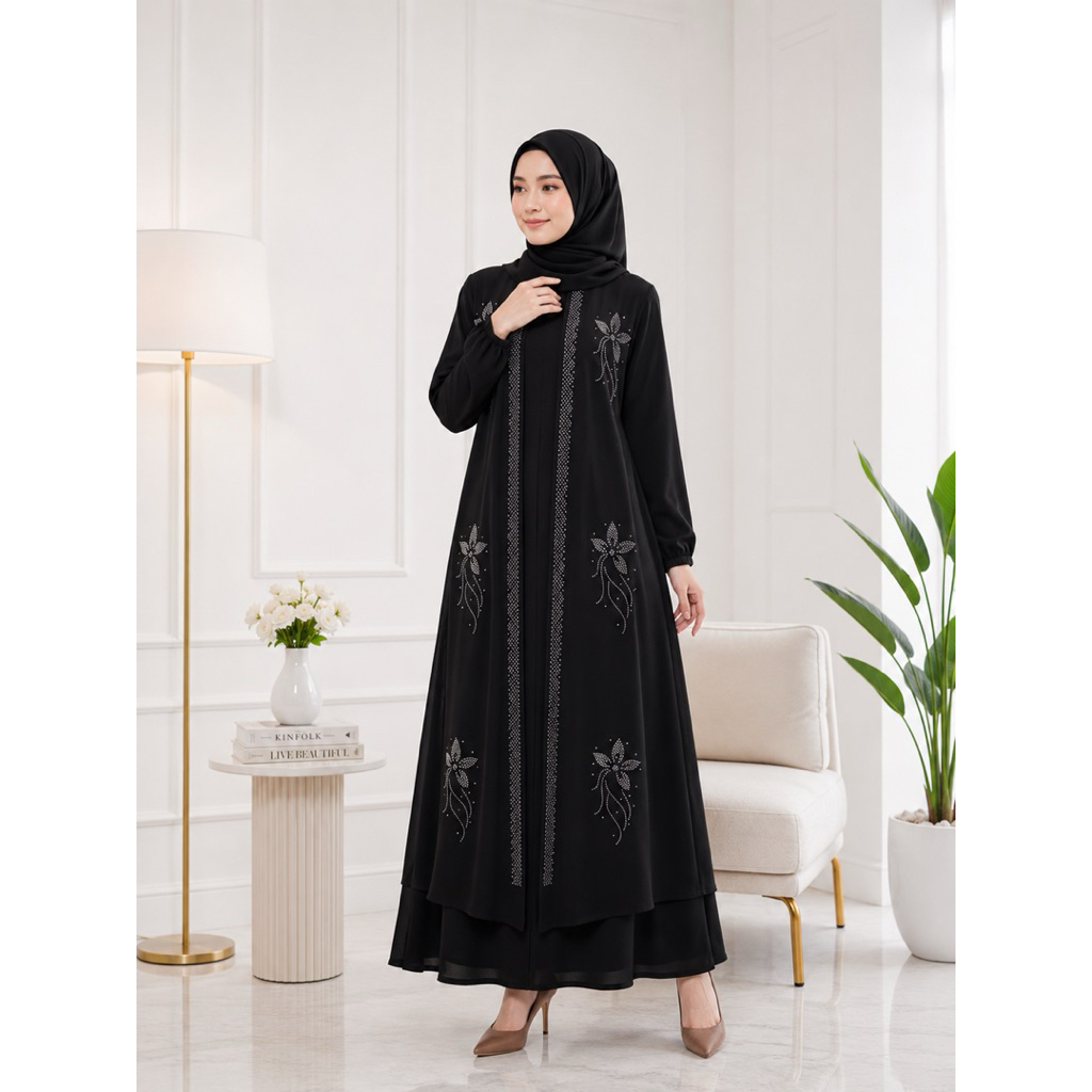 Gamis Abaya Aluna  Crinkle Airflow Premium Payet Swarovski Abaya Lebaran Busui Friendly