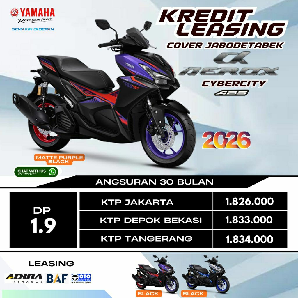Dp Motor Yamaha Aerox Alpha Cybercity ABS Kredit Leasing Jakarta Depok Bekasi Tangerang