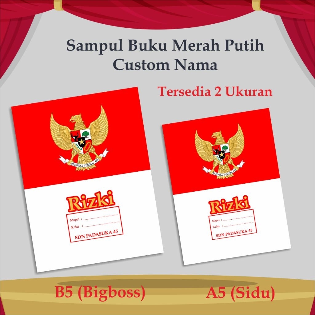 1 LEMBAR SAMPUL BUKU MERAH PUTIH CUSTOM NAMA