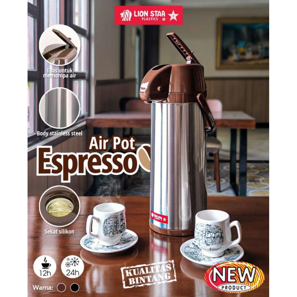 Termos air panas Espresso Lion Star 1.9 Liter / Termos Pencet Lion star Stainless 1.9 liter AP 8