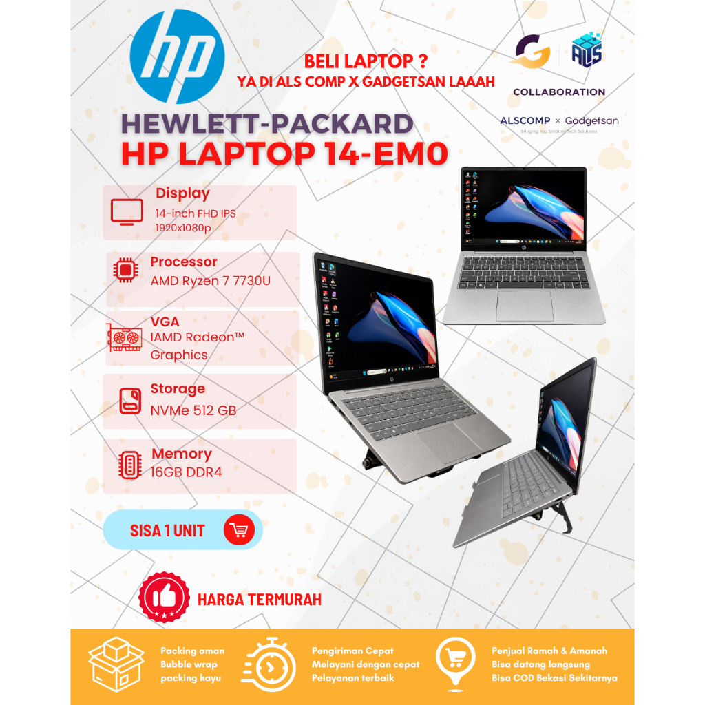 HP Laptop 14-EM0 AMD Ryzen 7-7730U /RAM 16GB /NvMe 512GB /VGA AMD Radeon™ Graphics /14-inch Full HD 