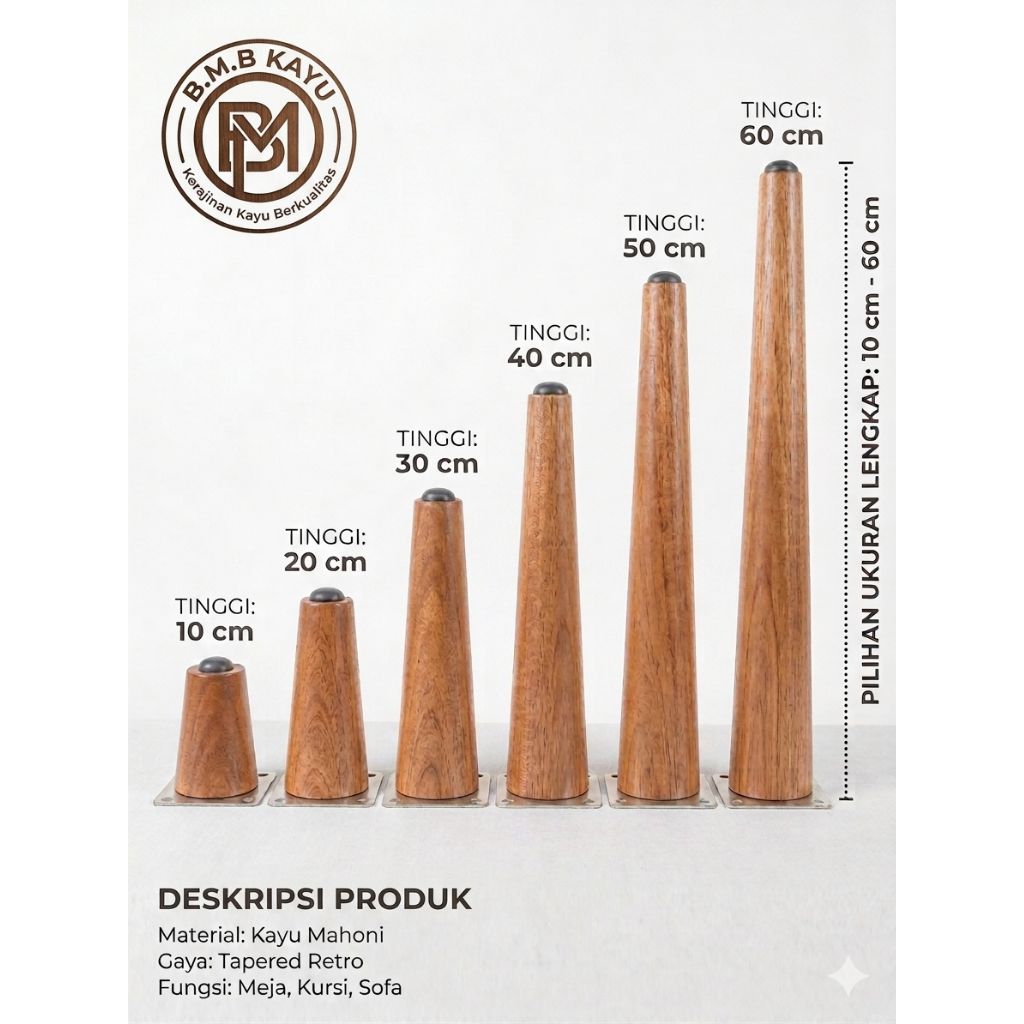 kaki sofa kayu / kaki meja kayu ( 10 Cm - 60 Cm ) | Miring / Lurus