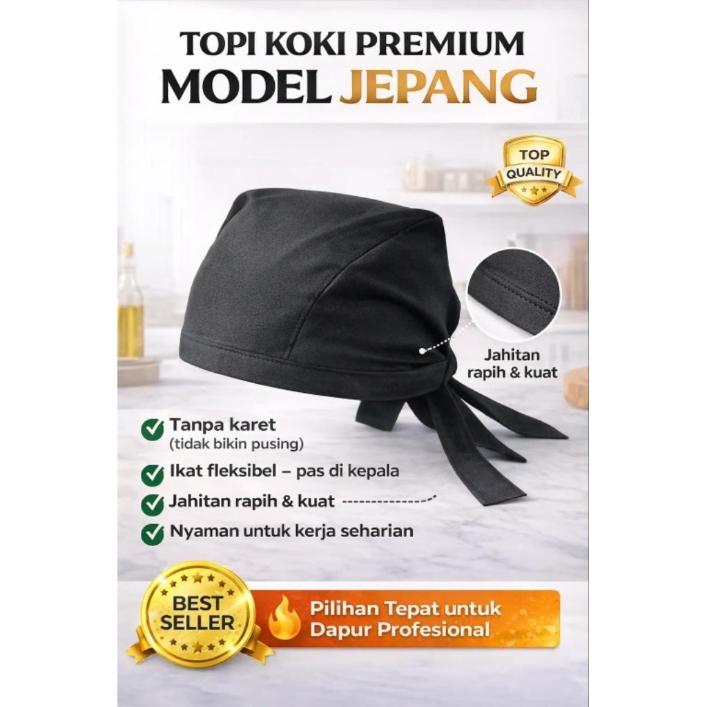 Topi ikat Chef Jepang Topi Koki Shusi,Topi Koki Chef_Nyaman dipakai All Size