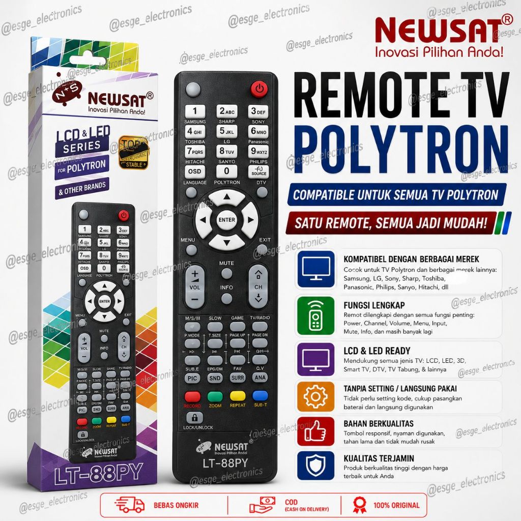 ORIGINAL REMOTE TV POLYTRON NEWSAT REMOTE LED TV POLYTRON LT-88PY REMOT LCD TV POLYTRON