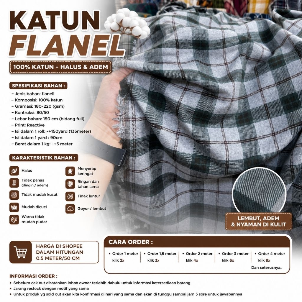 kain katun flanell // flanell meteran // flanel kotak kotak // flanel uniqlo // terbaru