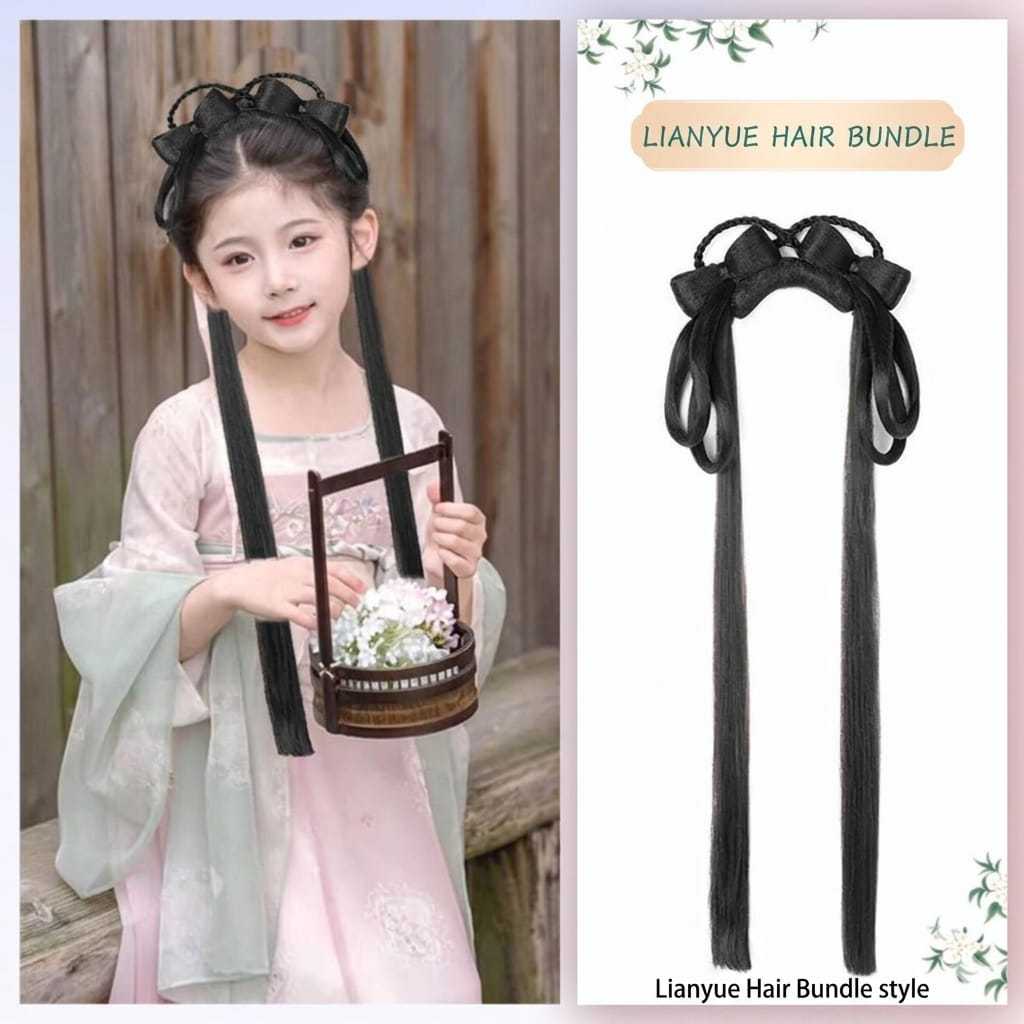 [MiniMe] Wig Rambut Palsu Motif Hanfu / Wig Rambut Panjang Korea / Rambut Palsu Cantik Panjang Anak 