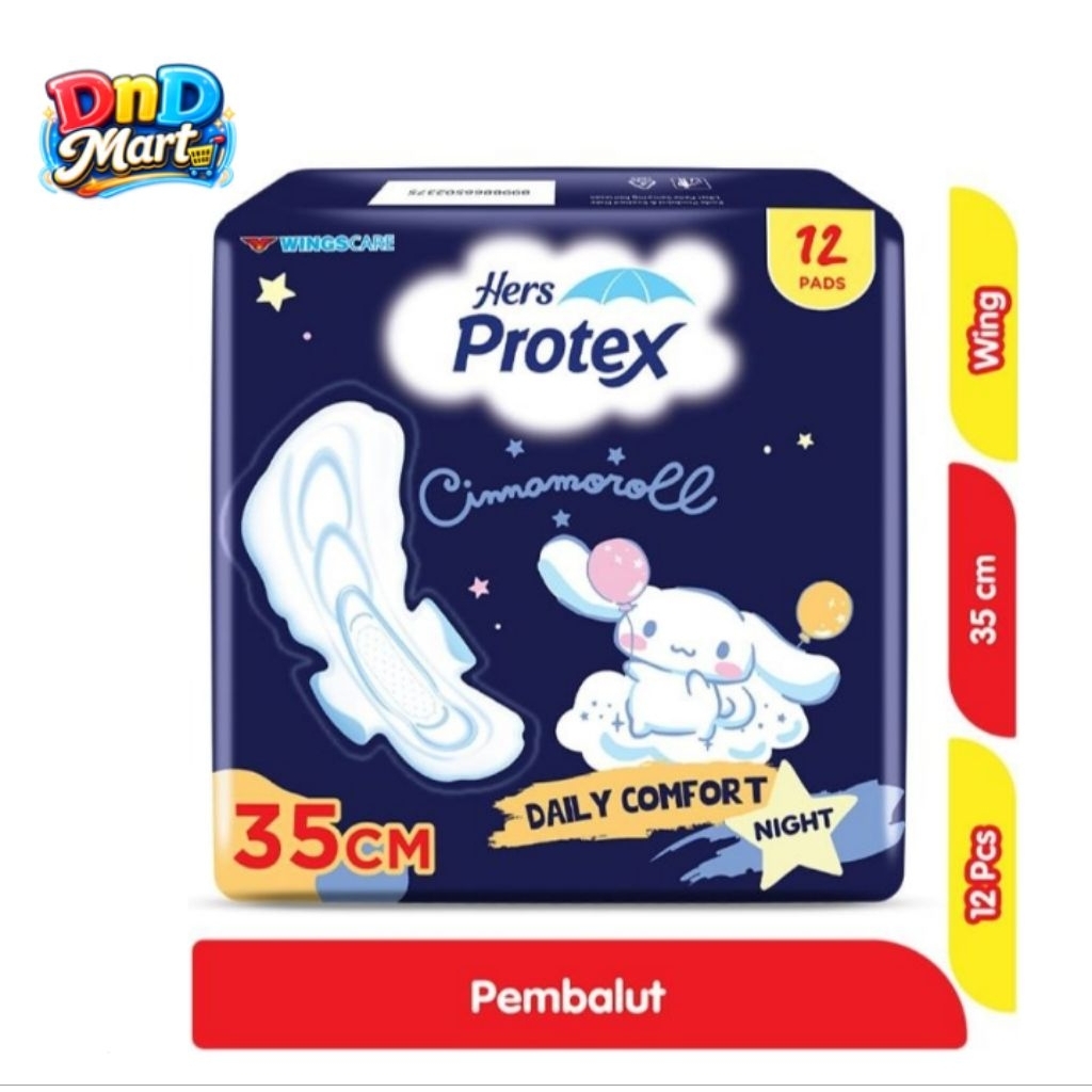 Hers Protex Pembalut Wanita Malam 35cm - 12 Lembar, Nyaman Sepanjang Malam