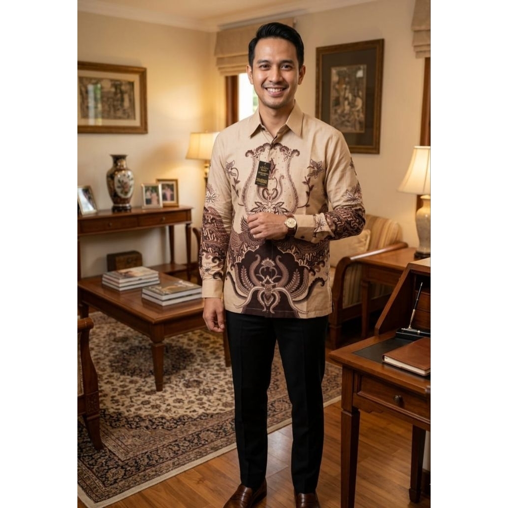 Baju batik pria lengan panjang berpuring premium