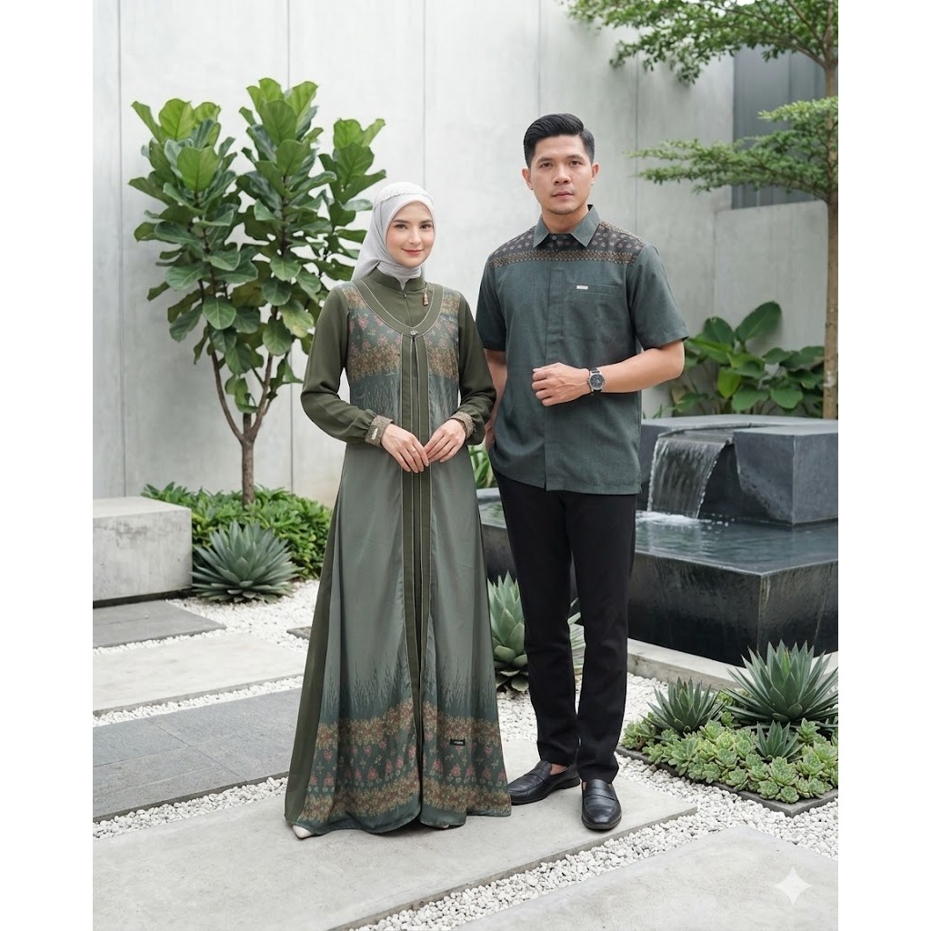 SARIMBIT COUPLE LUBI  PESONA FOREST GREEN BY LUBI FASHION - BAJU BUSANA MUSLIM GAMIS DRESS PASANGAN 