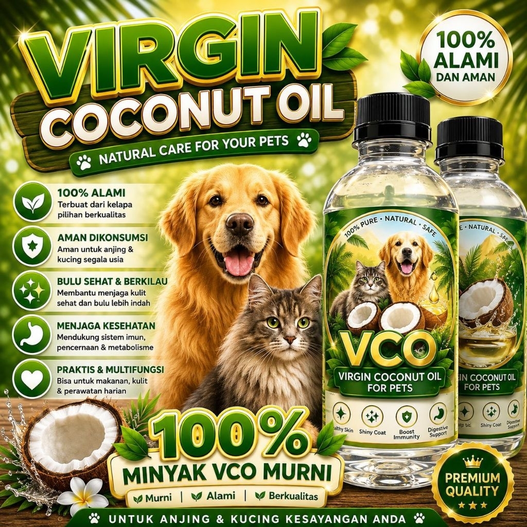 VCO 1 LITER - Minyak Kelapa Murni Kucing Virgin Coconut Oil Minyak VCO Kucing Anjing Obat Diare Scab