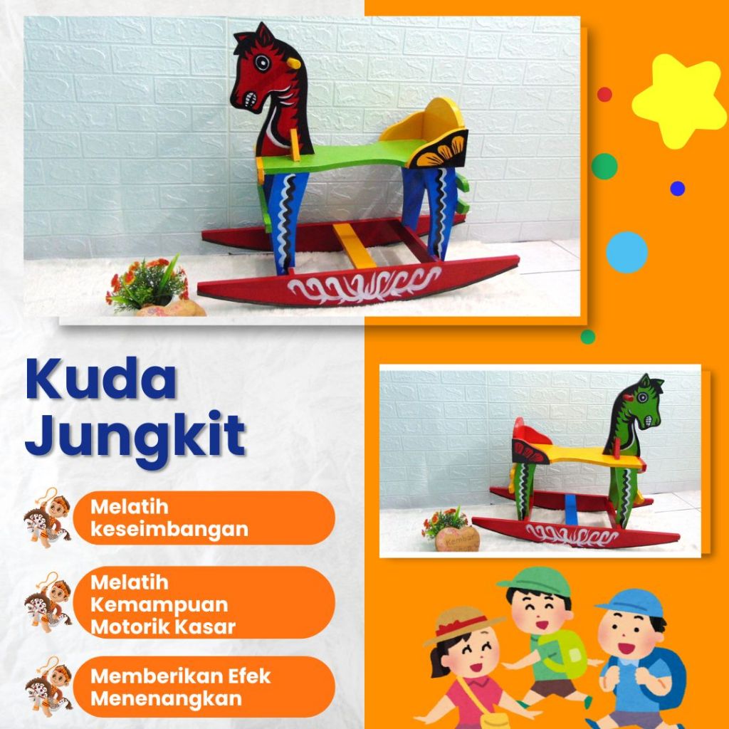 KUDA-JUNGKIT Mainan Anak Jadul Kuda Jungkat Jungkit Kuda Kayu TK PAUD Warna Random