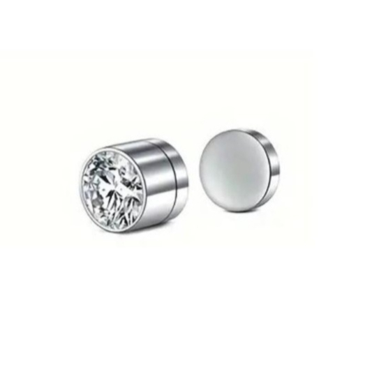ANTING MAGNET PERMATA SILVER TANPA TINDIK PRIA DAN WANITA