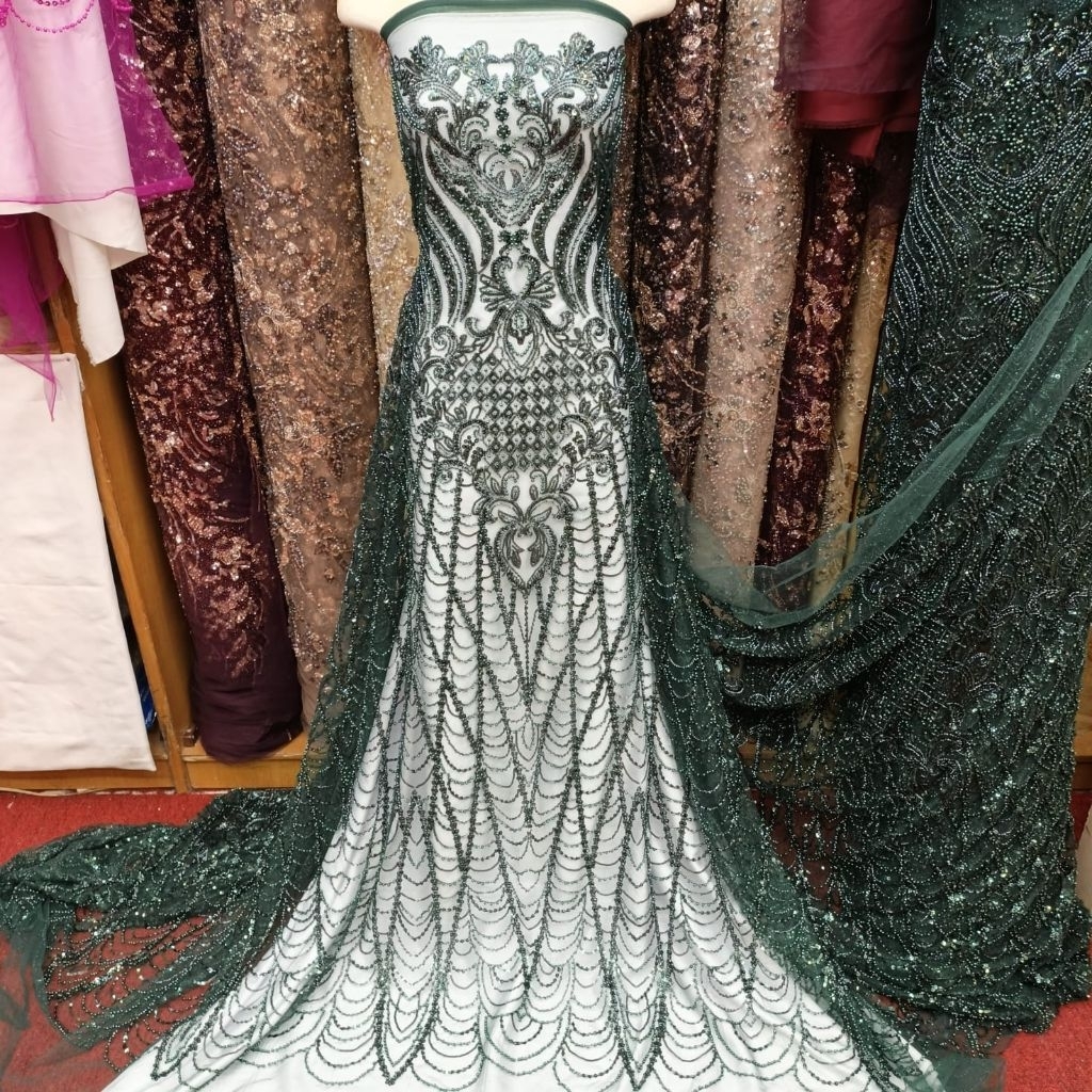 Bahan Kain Tille Elishaap Full payet Assesories Pengantin./Kain Brokat Tille Payet.