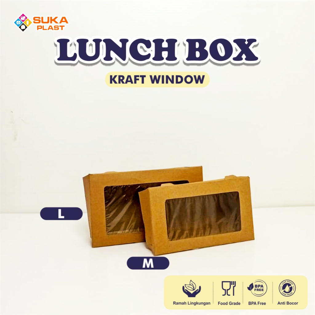 Kotak Makan Paper Window Lunch Box Kraft Coklat Laminasi UK Medium Large