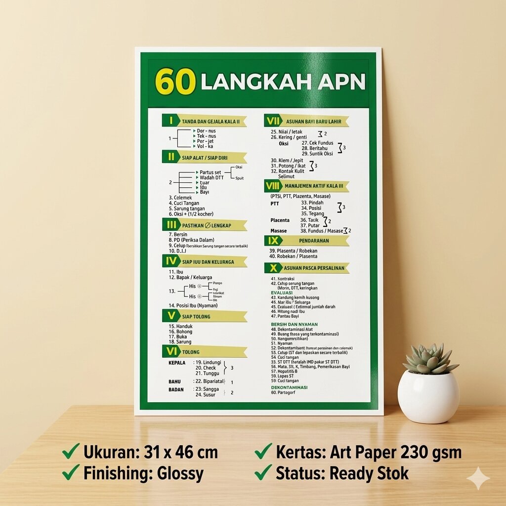 Poster 60 Langkah APN -  Kebidanan - Poster Kesehatan