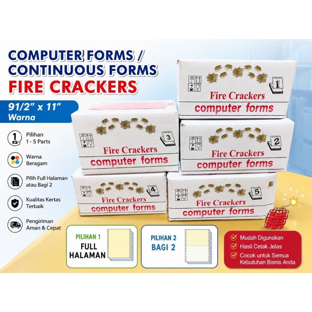 Computer Forms Continuous Forms Fire Crackers Warna 9 1/2 x 11 1 Ply 2 Ply 3 Ply 4 Ply 5 Ply Full Ha