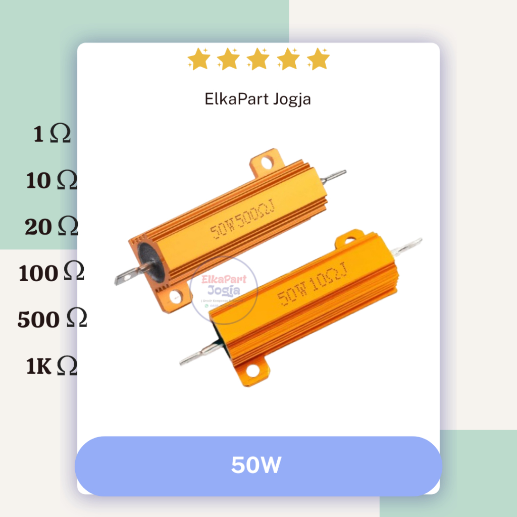 Resistor 50 Watt 1 ohm 10 ohm  20 ohm 100 ohm  500 ohm 1000 ohm/1k ohm 50 W gold resistor heatsink 5