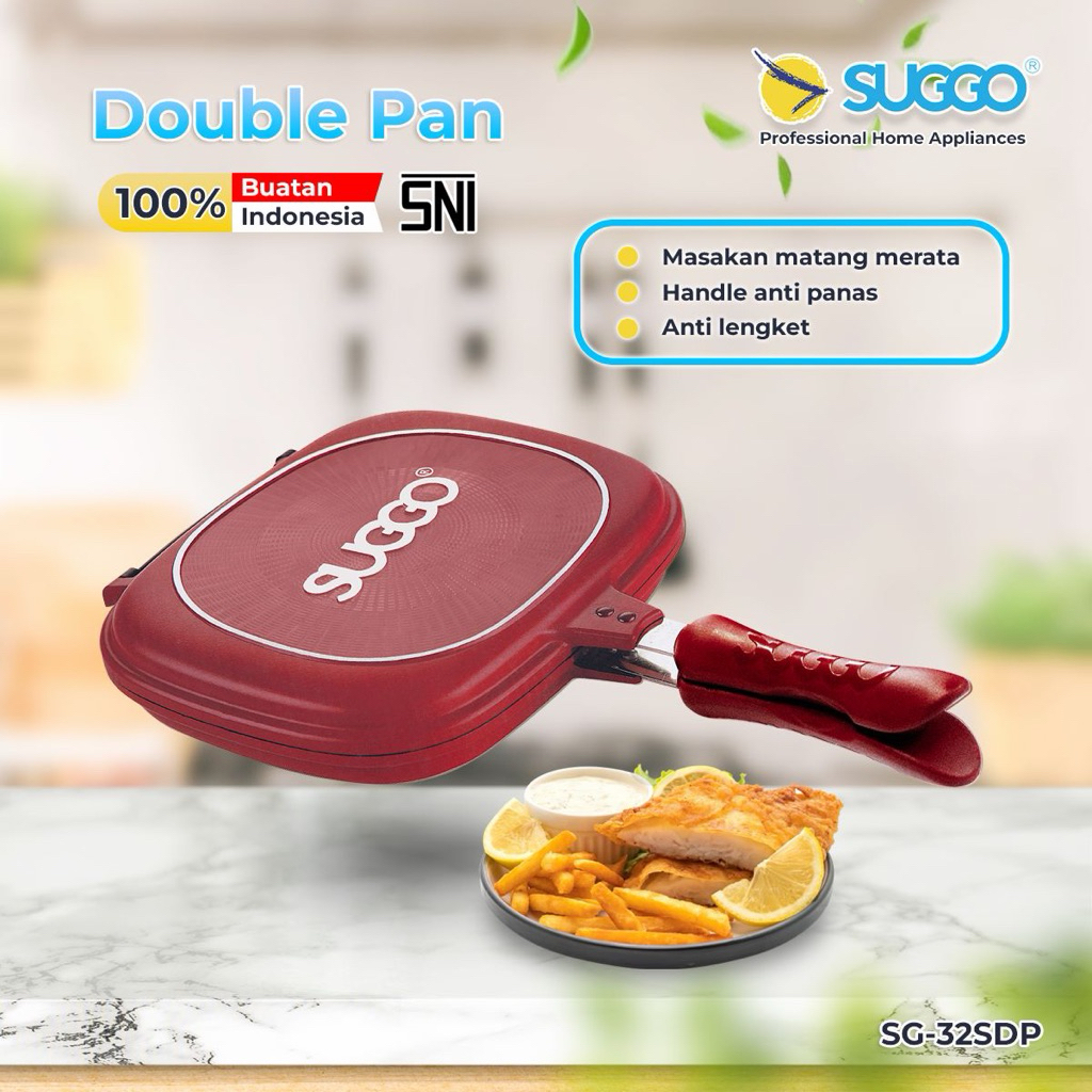 Double Pan Suggo 32CM Anti Lengket Tahan Gores Tutup Magnet Bahan Kokoh Tebal