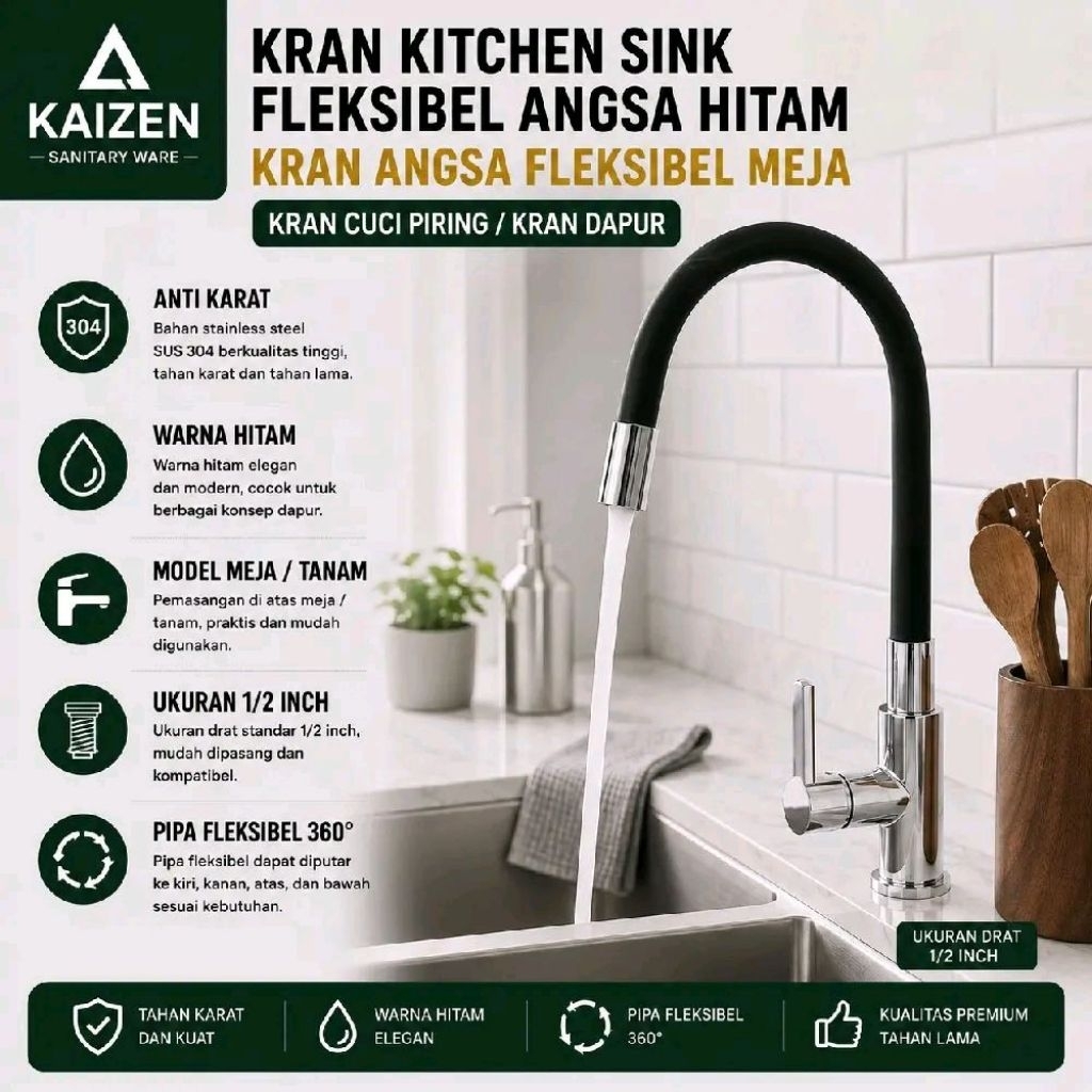 Kran Kitchen sink Fleksibel Angsa Hitam /Kran angsa fleksibel Meja