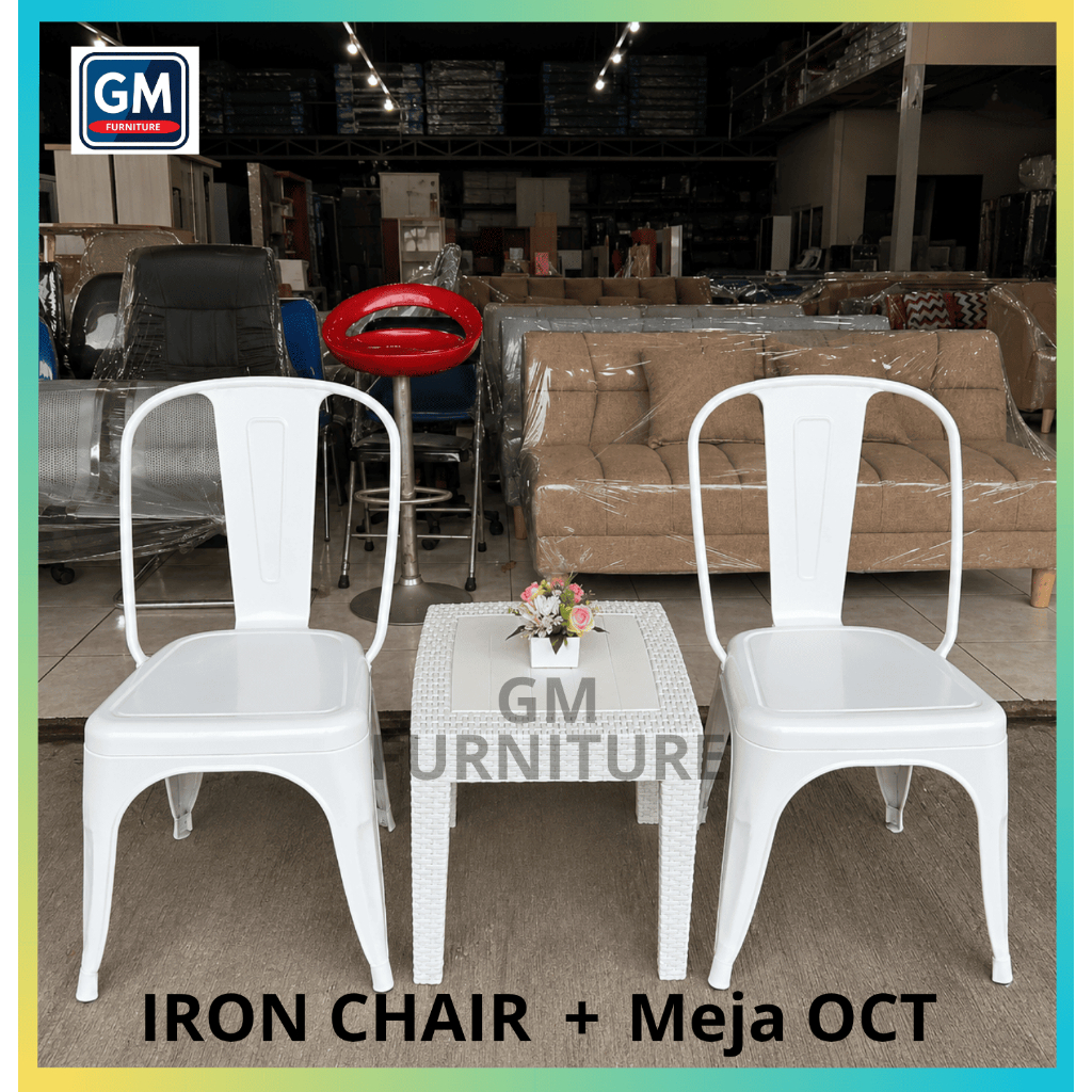 KURSI SET PLASTIK OLYMPLAST IRON CHAIR PUTIH MIRIP KURSII BESI/KURSI CAFE OLYMPLAST