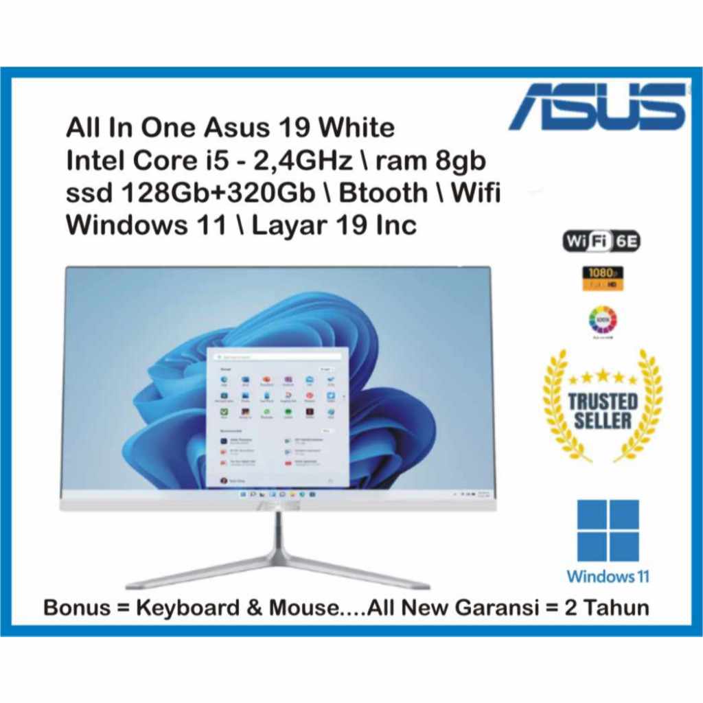 PC AIO All In One ASUS Intel core i5 ram 8Gb ssd windows 11 Siap pakai