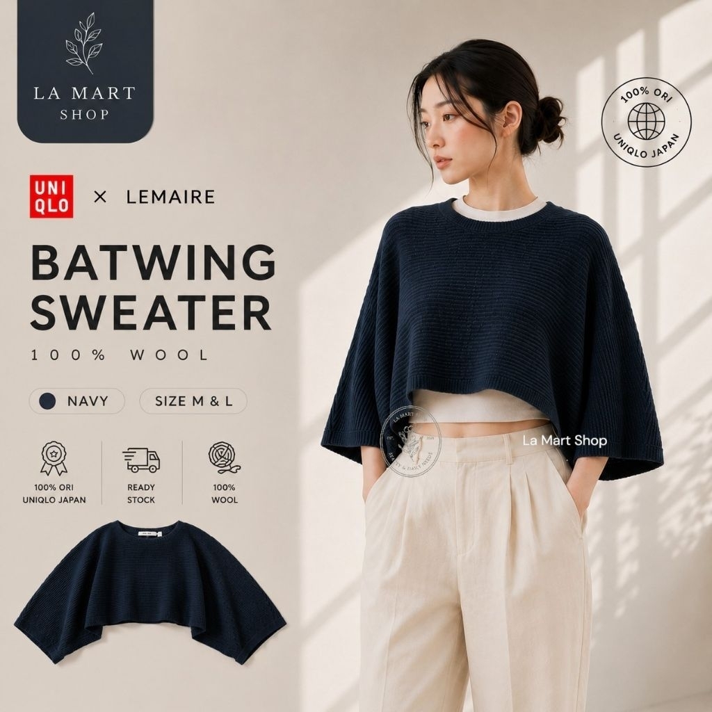 (100% ORI UNIQLO JAPAN) Uniqlo and Lemaire Ladies Batwing Sweater 100% WOOL