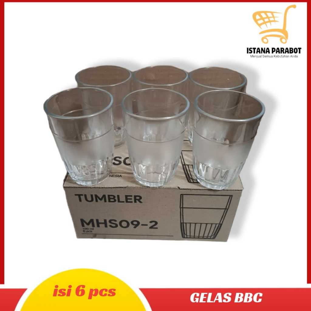 < isi 6 pcs > Gelas Kaca / Gelas BBC MHS09 Gelas Minum / Gelas Kecil