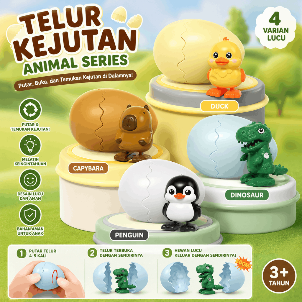 Mainan Anak Telur Kejutan Wind Up Egg Bisa Keluar Hewan Tanpa Baterai Lucu Unik