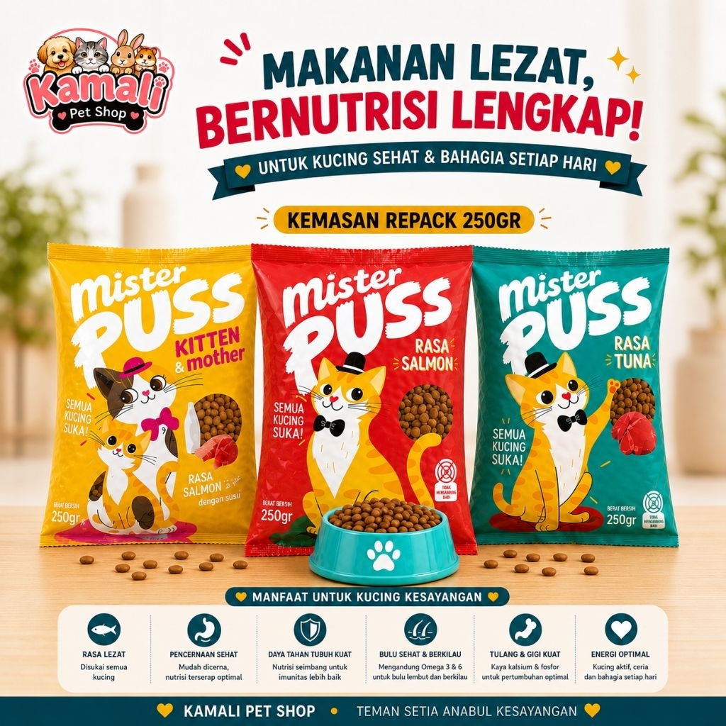 MISTER PUSS - Makanan Kucing Kering Kibble Ikan Salmon dan Tuna Repack