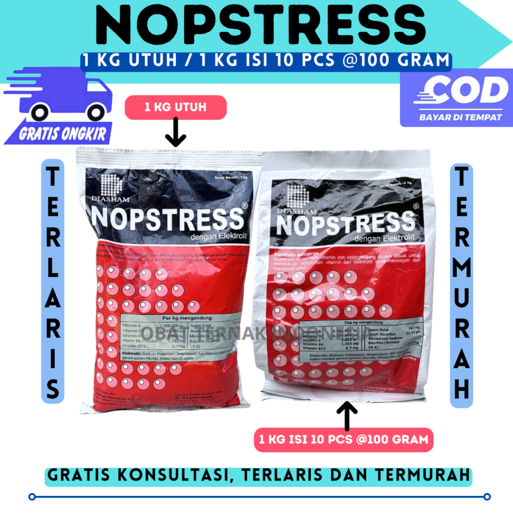 NOPSTRESS 1 KG atau 1 KG ISI 10 PCS @100 GRAM - Vitamin Ayam Multivitamin & Elektrolit Anti Stress u