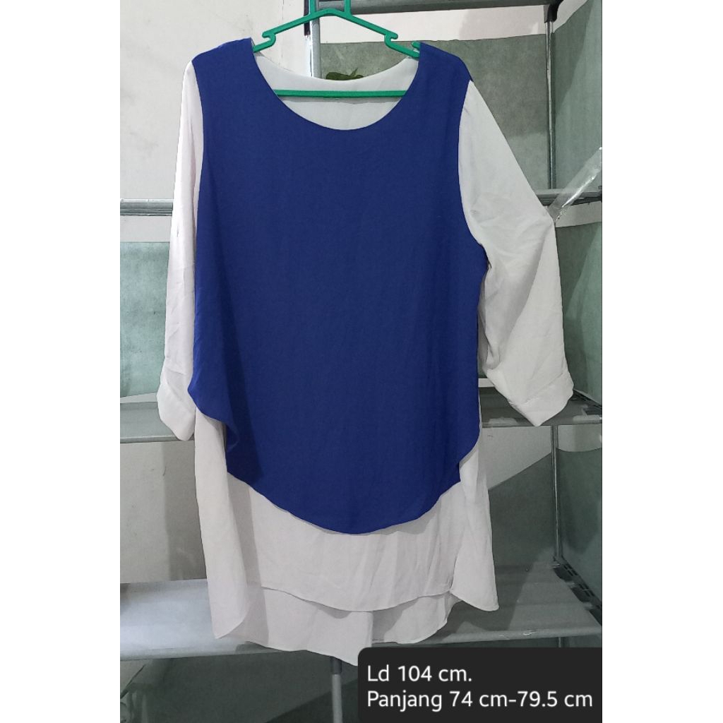 blus blouse tunik sifon biru abu-abu preloved