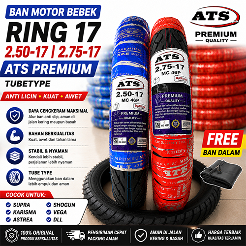 Ban Motor Bebek Ring 17 ATS 2.50 2.75 Tubetype Anti Licin Untuk Supra Astrea Vega Shogun Karisma Gra