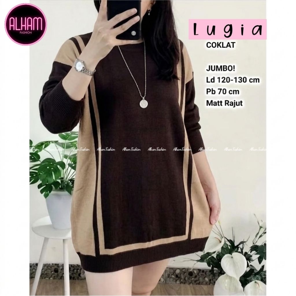 ATASAN BLOUSE WANITA JUMBO/LUGIA/BLOUSE WANITA RAJUT IMPORT JUMBO LD 130 CM FIT XXXL