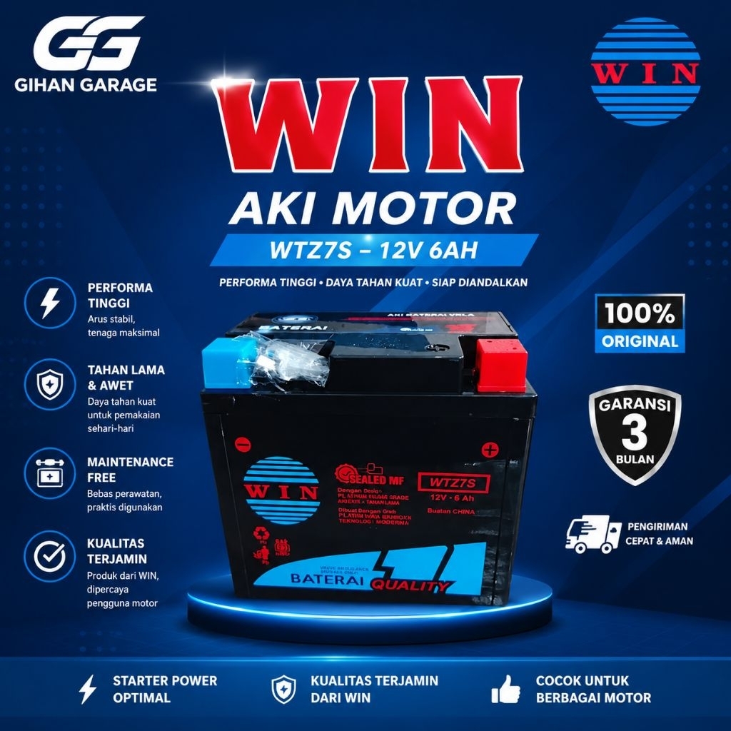 AKI KERING VARIO 160 DAN AKI BASAH SUPRA/SATRIA FU 150/AEROX/NMAX/ SUPRA X / MIO  WIN PRODUK KUALITA
