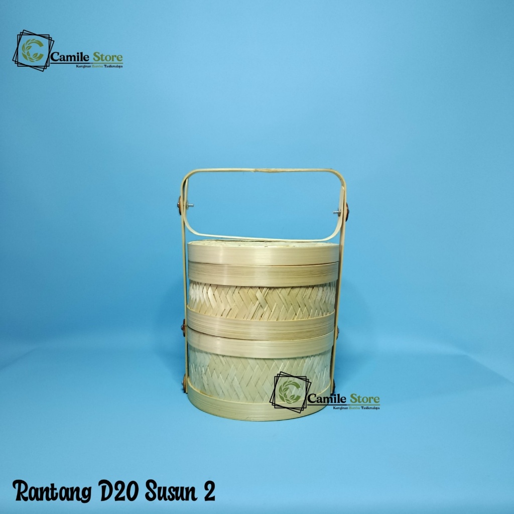 Rantang Bambu Bulat Susun 2 Anyaman Tenong bambu Bulat Ukuran Diameter 20