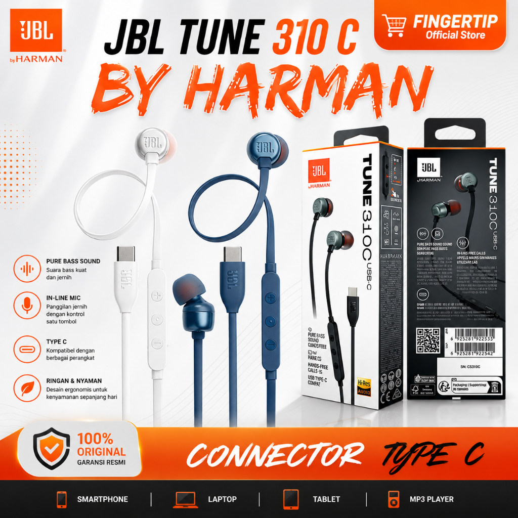 Earphone JBL 310C  Spesial Edition Headset Type C Original 100% Full Super Bass