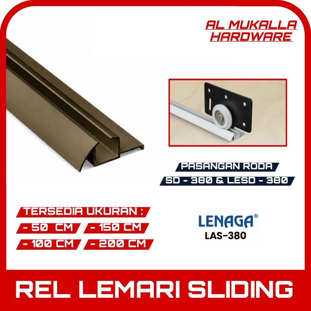 Rel Pintu Lemari Geser Sliding LAS 380 LENAGA | Rel Timbul Aluminium | Rel Pasangan Roda SD - 380 / 