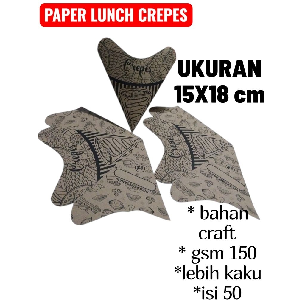 PAPER LUNCH CREPES 50 PCS/ TEMPAT MAKAN CREPES/ KEMASAN CREPES// WADAH CREPES// KERTAS BUNGKUS CREPE
