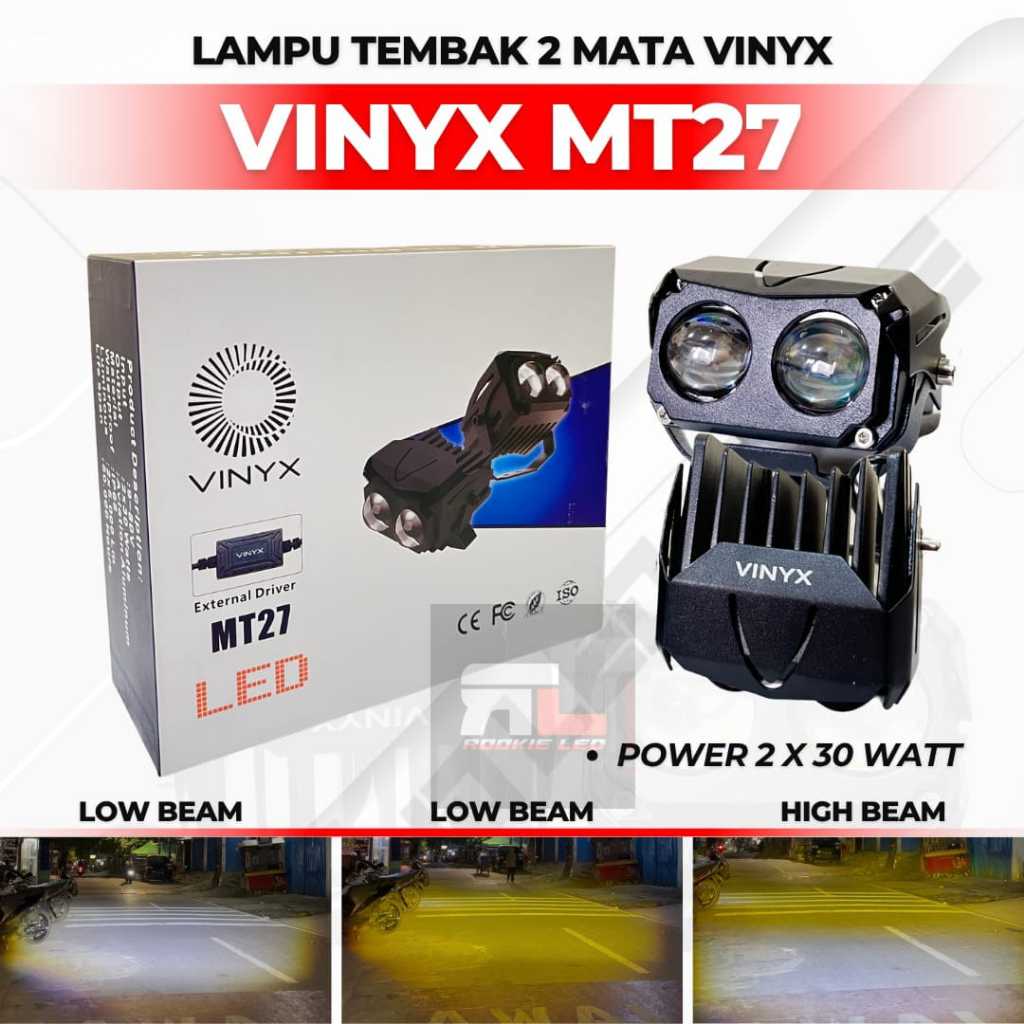 Lampu Tembak Sorot LED Laser Gun Vinyx MT27 Lasergun D3 Mobil Motor Dual CSP MT 27 Warna Putih Kunin