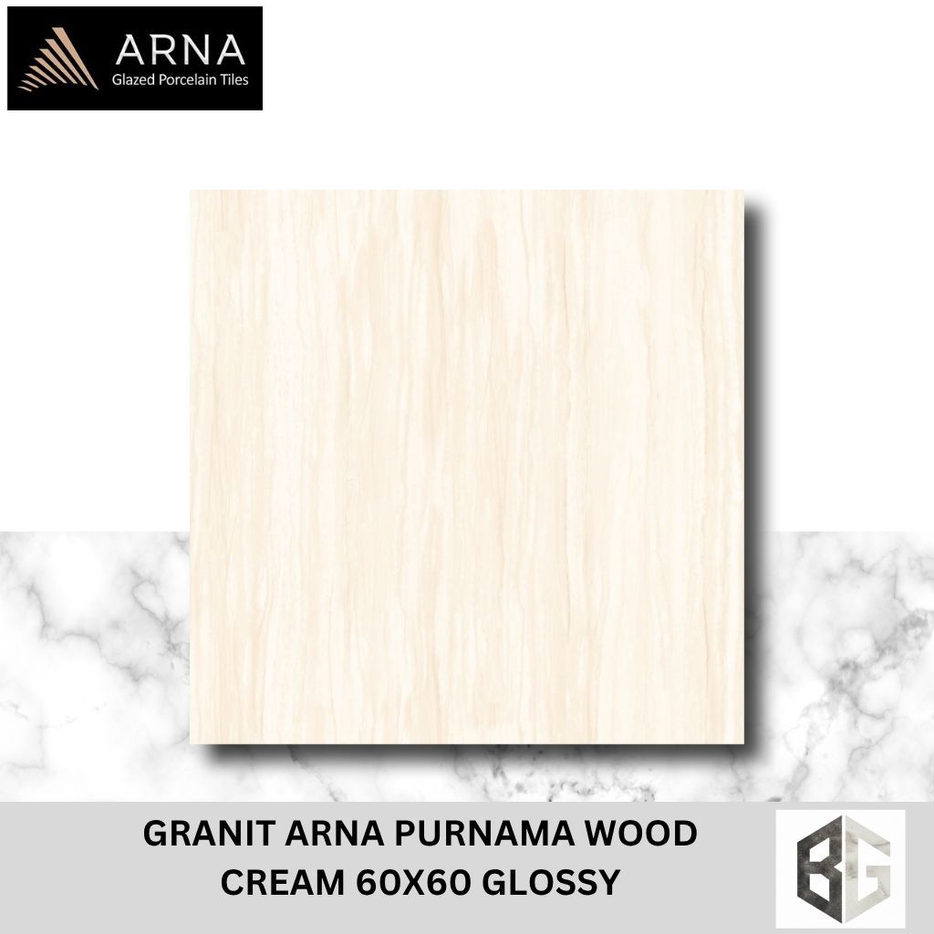 Granit Lantai Arna Purnama Wood 60x60 Glossy Cream White Motif Kayu