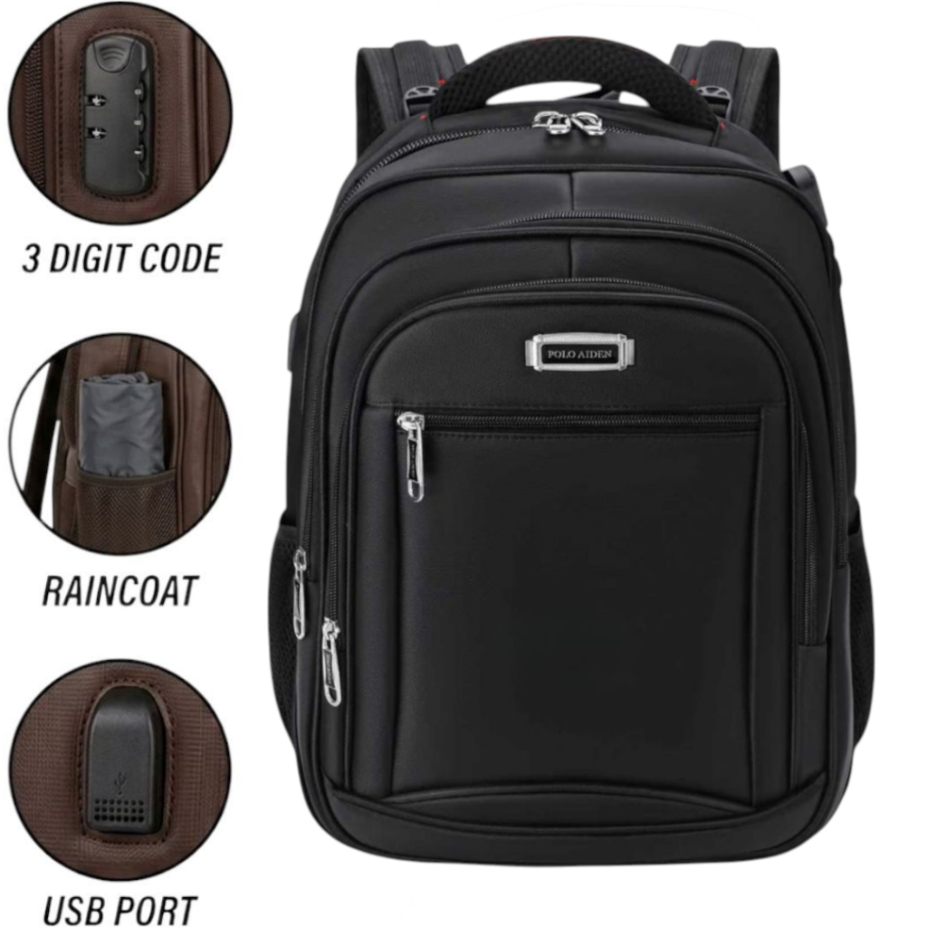 Tas Polo AIDEN 16 in Backpack Tas Kerja Tas sekolah Kunci Usb Port POLO Import