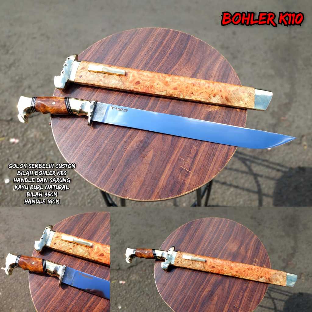 Pisau Sembelih Bohler K110 Tanduk Rusa Burl Amboyna