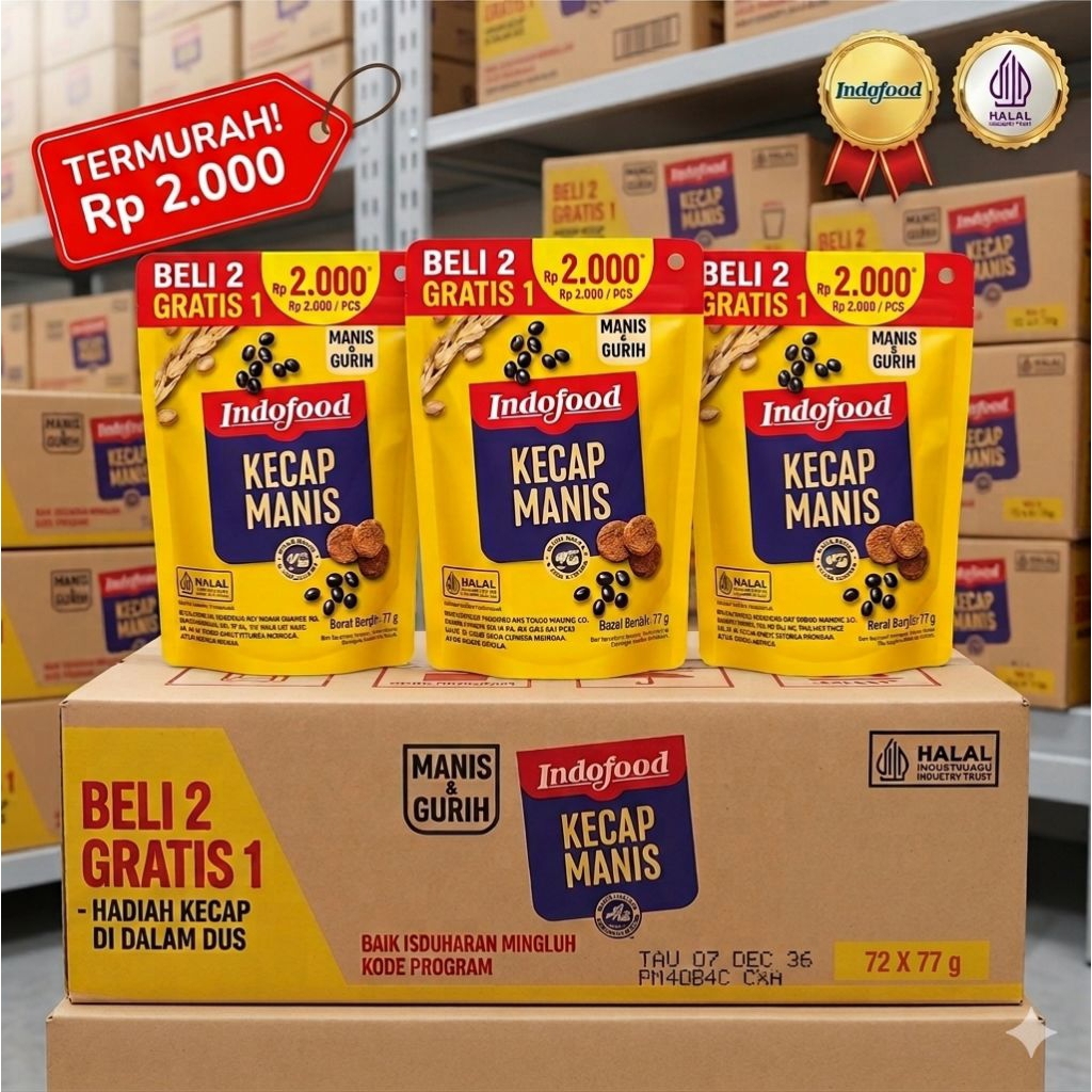 1 Dus Kecap Manis Indofood 77g - Manis Gurih, Halal