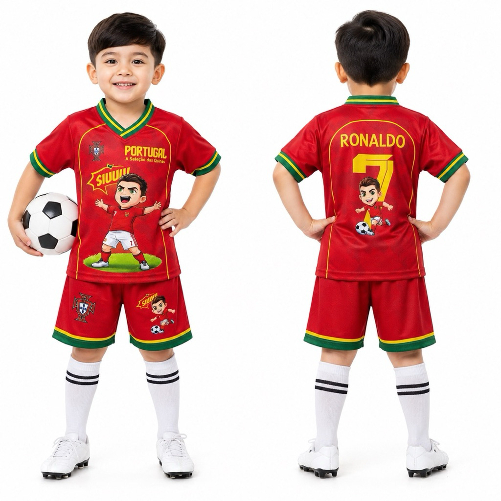 STELAN JERSEY CELANA PENDEK MOTIF PORTUGAL ANAK 2-8 TAHUN