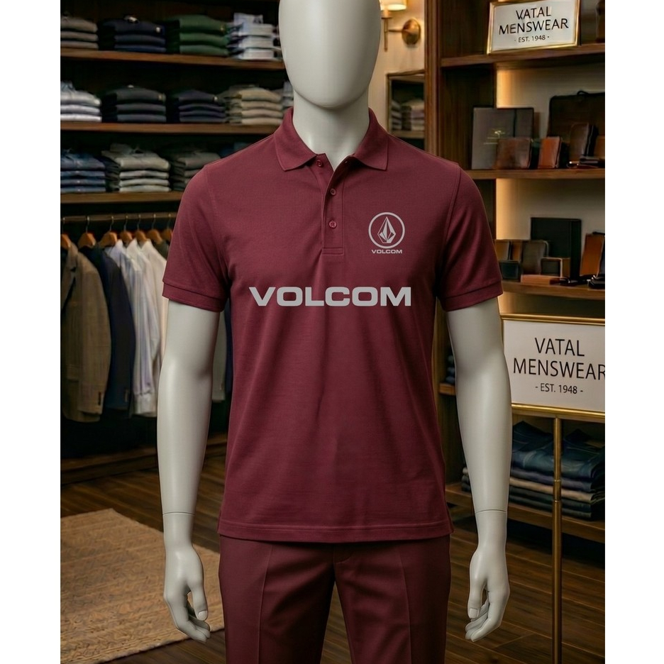 VOLCOM - Baju Polo Pria Premium Logo Kerah Stripe Casual Formal Kerja S M L XL XXL Kaos Kerah Pria
