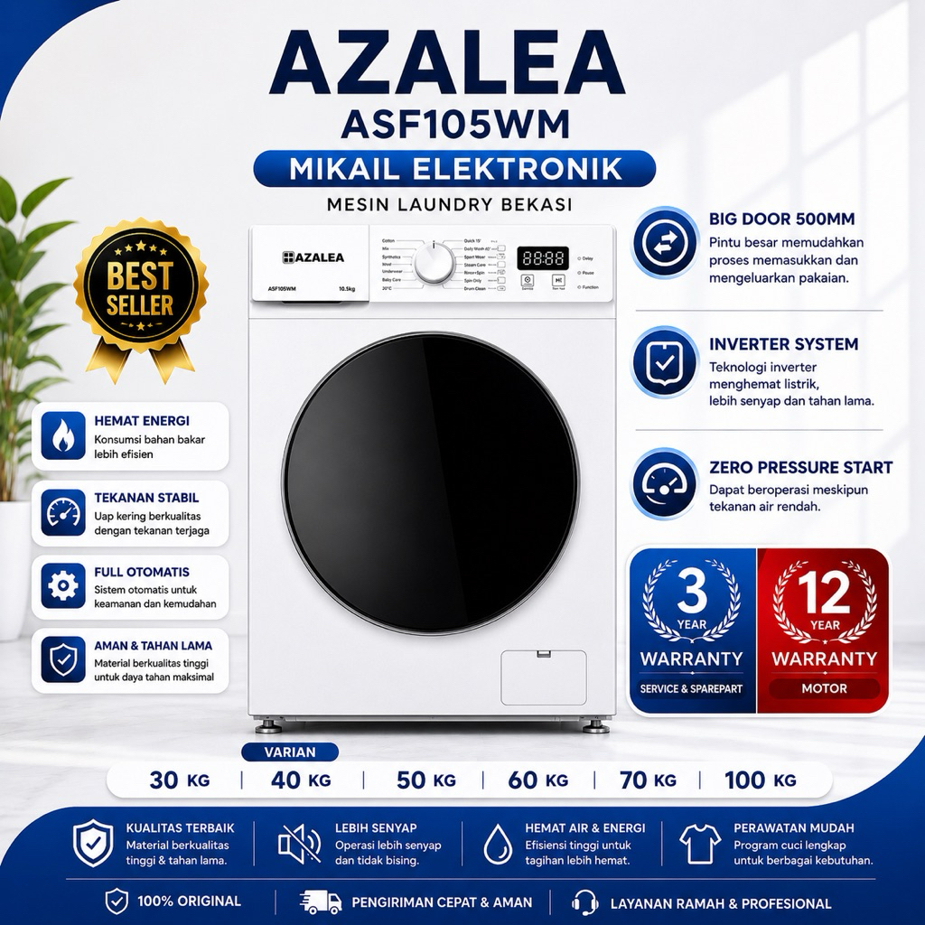 Mesin cuci  front loading laundry Azalea 10.5 kg