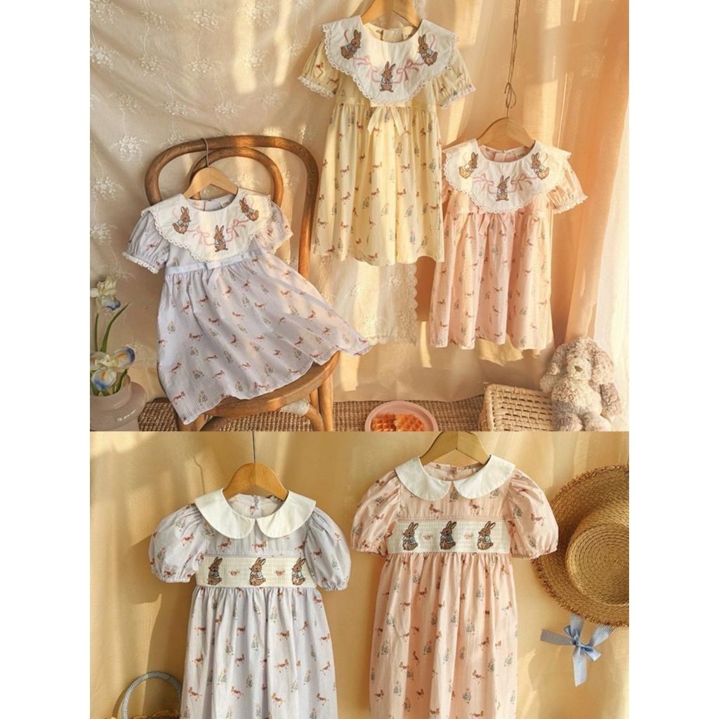 PETER RABBIT bunny bordir/ embroidery / smocked dress anak cewe size 90-140