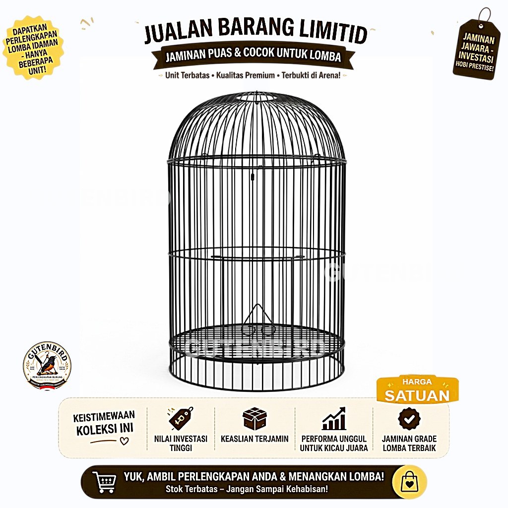 GutenBird Ram Besi Sangkar Burung Helopet Pleci Diameter 23cm Kandang Burung Kecil Kolibri Lengkap A