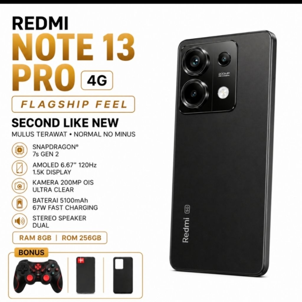 Redmi Note 13 Pro 4G RAM 8 256GB Second Gaming Lancar Bonus Softcase Joystick Siap Main