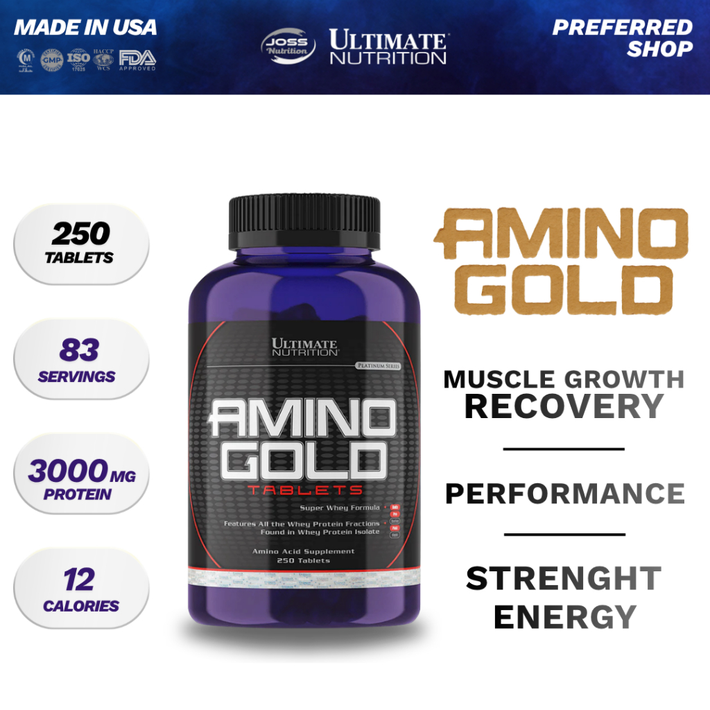 Ultimate Nutrition Amino Gold 250 Tabs | 100% Whey Isolate Hydrolysate | Import USA - Suplemen Fitne